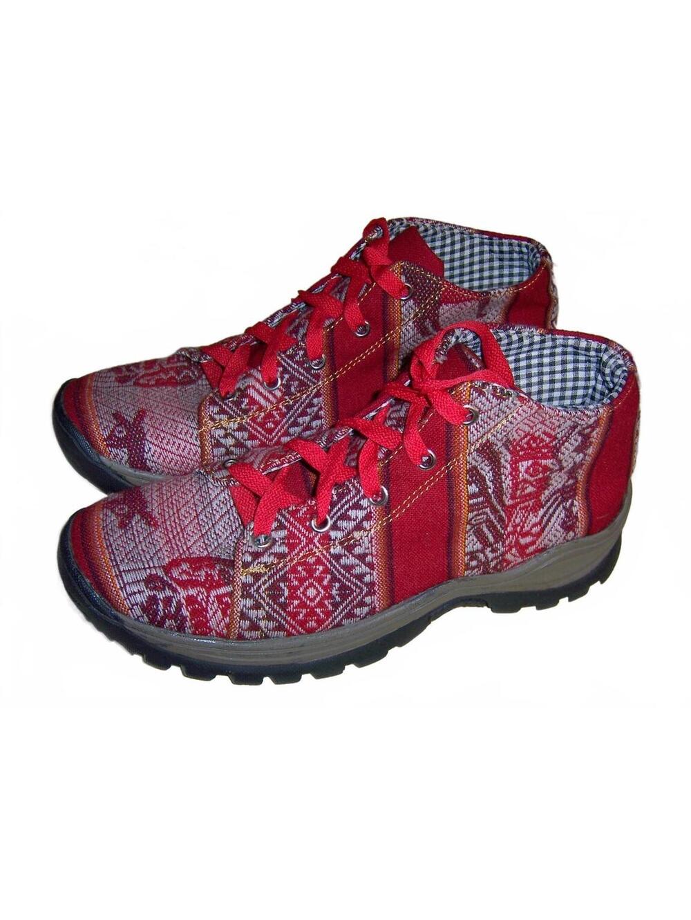 Inka Red Peruvian Kilim Artisan Lace-Up Ankle Boots Sz 10